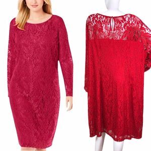Jessica London 30W Beautiful Red Lace Overlay Keyhole Neck Dress Plus ❤NWOT❤